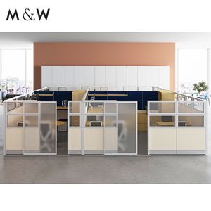 M&W America Bank Workstation Modern 4 Person Office Panel Desk Furniture Modular Cubicle