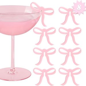 Pink Acrylic Bow Drink Labels Party Glass Cup Decoration Tags