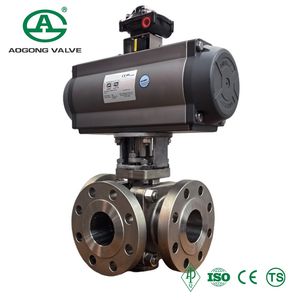 Pneumatic CF8m Trunnion Mounted Three Way Ball Valve for Oil and Gas