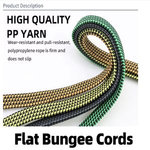 Durable Flat Strap Elastic Bungee Cord with Heavy-Duty Hooks