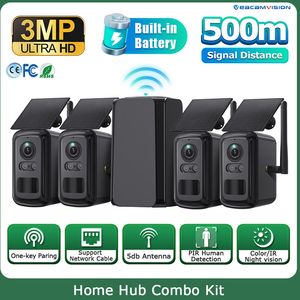 4CH Combo Kits Wireless Plug Play Solar Camera Kit 3MP Home Hub 8000mAh Battery 2way Talk 600m Transmission Securtiy CCTV
