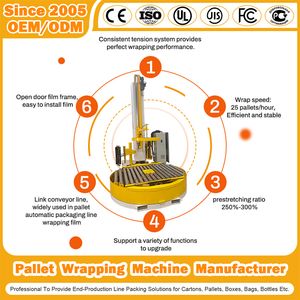 Wrap Machine Manufacturer Rotary Arm Online/Inline Stretch Roll Film Packer Automatic Inline Pallet Wrapping Machine for Ton Bag/Wooden Case/Carton/Bag/Brick
