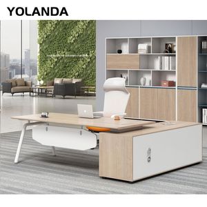 Yolanda Cheap High-End Luxury Office Furniture White L-Shaped Expandable with Drawers CEO Management Office Executive Desk