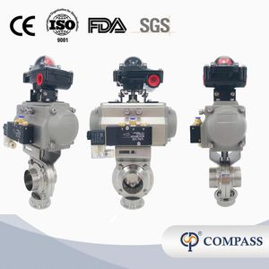 Stainless Steel Hygienic Sanitary Clamped Butterfly Valve with Pneumatic Actuator Solenoid Valve Limited Switch for Food Cosmetic