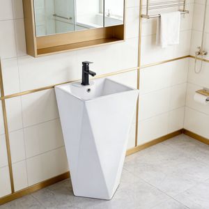 White Glazed Pedestal Basin Single Stand Bathroom Sink