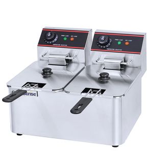 4L+4L Table Top Stainless Steel French Fries Machine 2 Tank 2 Basket Commercial Potato Chip Fryer Electirc Deep Fryer Fast Food Chip Fryer