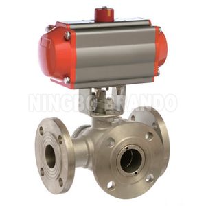 DN15 to DN200 Flanged 3 Way Stainless Steel 304 316 Pneumatic Actuator Ball Valve