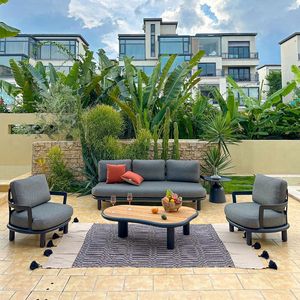 Modern Wabi-Sabi Outdoor Furniture Sofa Set with Teak Coffee Table