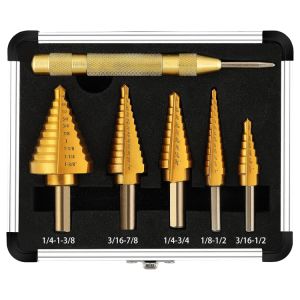Step Drill Bits High Speed Steel Titanium-Coated with Automatic Center Punch