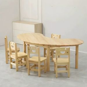 Wide Application Solid Wood Half Moon Daycare Nursery Table Chair Kindergarten Furniture
