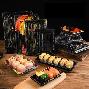 Wholesale Disposable Plastic Sushi Container Takeaway Sushi Tray with Lid