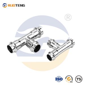 [Ruoteng] Stainless Steel SS316L/SS304 M and V Type Equal Press Fitting Tee Pipe Fittings Coupling, Coupling with M Profile Press Tee