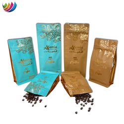Custom Printed 250g 500g 1kg Stand up Pouch Box Flat Bottom Aluminum Foil Food Packaging Golden Coffee Bean Bag with Zipper and Valve