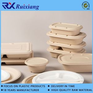 Eco Food Packaging Boxes Biodegradable White Lunch Boxes with Lid Sugar Cane Bagasse Disposable Bento Food Container
