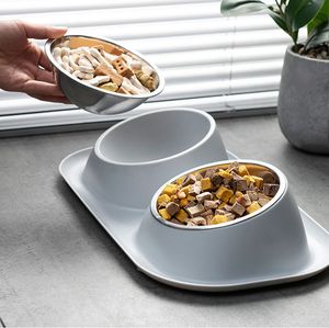 Lightweight Stainless Steel PP Pet Feeder Double Feeding Bowls Plates Set Rounded Dish Cats Dogs Water Food Dish Puppies Kittens