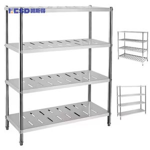 Four Tier Standing Stainless Steel Shelving with Open Grid Storage Shelf