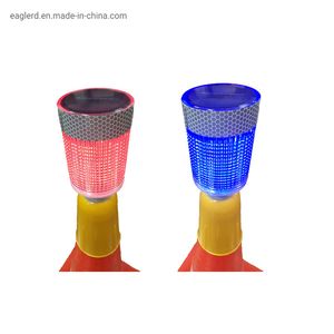 Red and Blue LED Solar Powered Traffic Cone Warning Light