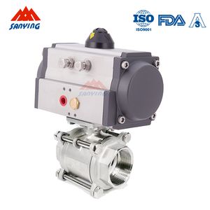 China Supplier Stainless Steel 3PC Sanitary Threaded Pneumatic Ball Valve