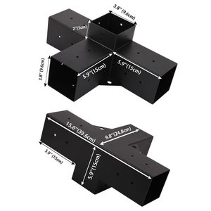 Black Heavy-Duty Wood Beam 4-Way Metal Corner Post Bracket Connector
