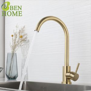 304 Ss Faucet Kitchen Rotary Elbow Kitchen Faucet with Gold Faucet