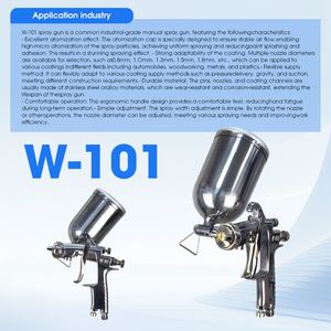 W-101 Manual Spray Gun - Aluminum Body with Stainless Steel Needle & Nozzle, Multiple Orifice Sizes for Paint/Coating