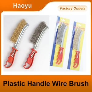 Wire Brush Copper-Plated Steel Wire Knife Brush BBQ Mesh Wire Brush Hand Brush for Cleaning Weld Hand Wire Brush Knife Red Handle Rust Remover Steel Brush