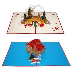 Custom Luxury Merry Christmas Laser Cut Handmade Paper 3D Pop up Greeting Card and Envelopes