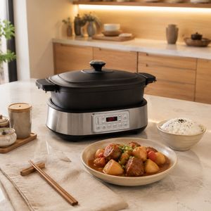5.5L Electric Cast Iron Pot Claypot Ceramic Stew Pot Electric Slow Cooker
