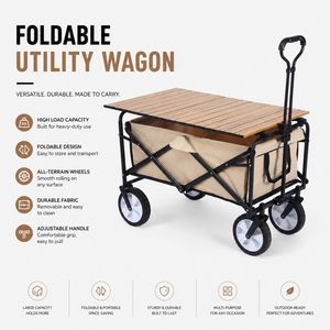 Heavy-Duty All-Terrain Utility Cart with Canopy Adjustable Handle and Large Capacity for Beach Camping and Garden Folding Wagon