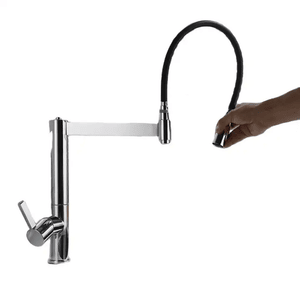 Chrome Brass Hot and Cold Sink Mounted Flexible Spout Kitchen Water Taps