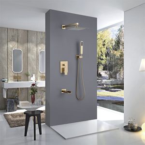 Elegant Brushed Gold Concealed Brass Shower Mixer Faucet