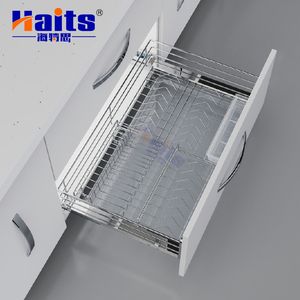 Powder Spraying Steel Pull out Drawer Basket Kitchen Bowl Plate Storage Solution
