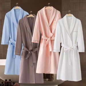 Customized Five Star White Hotel Waffle Embroidered Men's Hotel Bathrobe