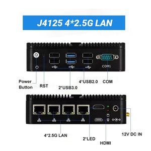 Embedded Fanless Mini Computer Intel Celeron J4125 4xi225-V Network Linux Industrial Mini Box PC RS232 COM