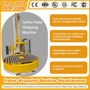 Pallet Wrapping Machine Factory Winding Rotary Arm Prestretch/Stretch Roll Film Strapping Packing Inline Pallet Wrapping Machine for Ton Bag/Wooden Case/Carton