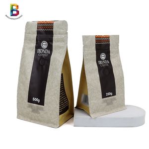 250g 500g 1kg Custom Matte Flat Bottom Coffee Bean Packaging Bag with Valve and Zipper