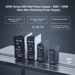 DIN Rail Slim Switching Power Supply Zdr5 Series SMPS 60W 120W 240W 480W Converter