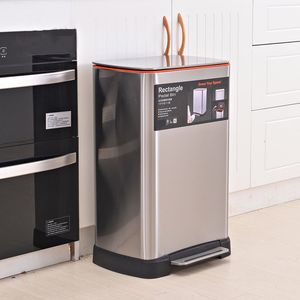 20L Rectangle Stainless Steel Pedal Trash Bin with PP Inner Bucket Fingerprint-Resistant