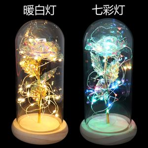 Multi-Color Romantic Gift Glass Dome Cover with Wooden Base and LED Light