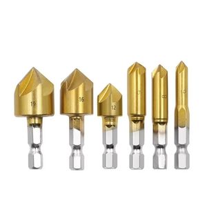 6PCS 5 Flute 90 ° Meter for Wood 6mm-19 mm Countersink Drill Bit Set HSS Countersink Drills