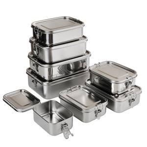 Rectangular Outdoor Picnic Easy to Clean Storage Stainless Steel Camping Lunch Box with Buckle