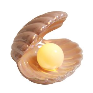Shell Pearl Nightlight LED Ceramics Desktop Lamp for Bedroom Home Decor Pink