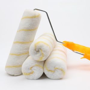 9 Inch PP Handle Yellow and White Striped Paint Roller Brush