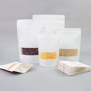 Custom Logo Resealable Zipper White Kraft Food Packaging Paper Bags