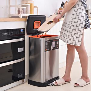 Trash Can 20L Stainless Steel Pedal Kitchen Waste Garbage Dustbin Inner Buckets Home Bathroom Storage