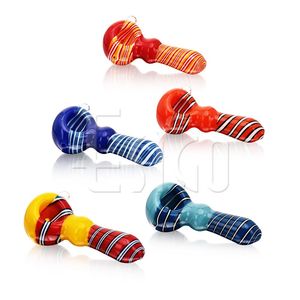 Esigo Wholesale Hand Pipe Colorful Striped Glass Spoon Pipe Hand Blown Borosilicate Smoking Accessories with Carb Hole for Dry Herb & Tobacco