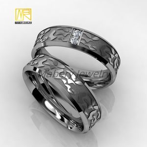 Custom Engraved Family Names and Dates Stainless Steel Ring Set