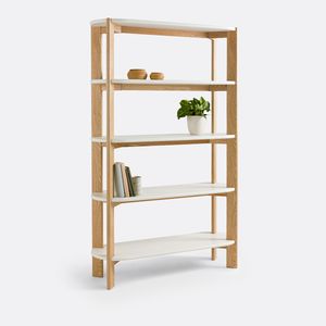 Multi-Purpose 5-Shelf Solid Oak Bookcase with Home Office Display Storage Organizer