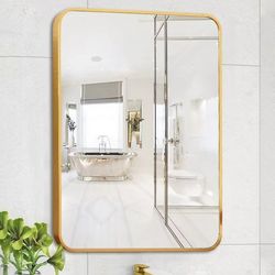 Rounded Corner Aluminum Profile Framed Wall-Mounted Vanity Mirror for Bathroom