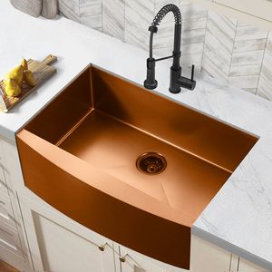 Aquacubic Wholesale Luxury Apron Front Single Bowl Rose Gold 16 Gauge Stainless Steel Kitchen Sink